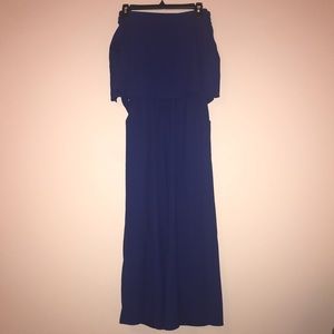 GIANNI BINI royal blue off the shoulder jumpsuit